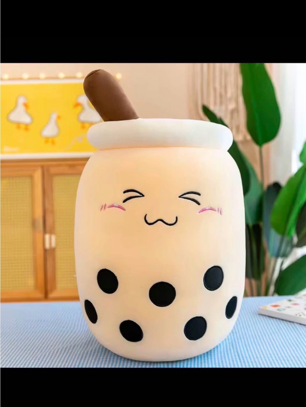 Cute Boba Tea Plush Pillow - Beige with Black Pearls (2 for $15)
